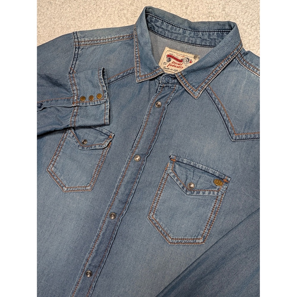 Diesel Mens Denim Western Snap Shirt  Cotton Blue L ME2713895